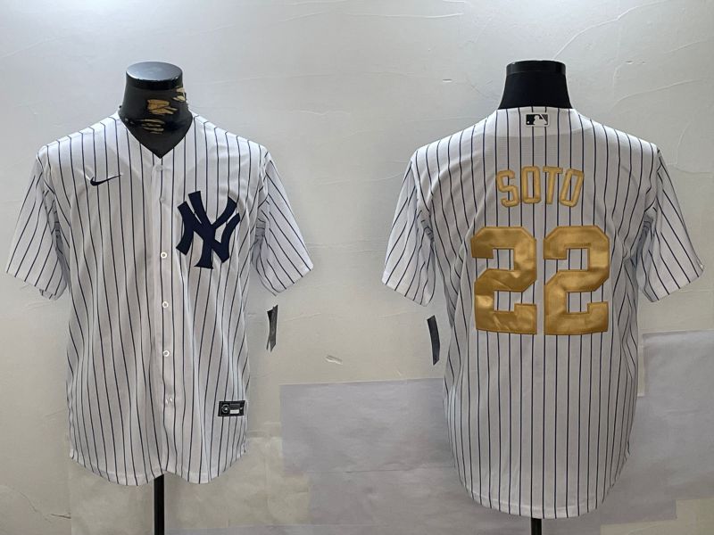 Men New York Yankees #22 Soto White Stripe Fashion Nike 2024 MLB Jersey style 5